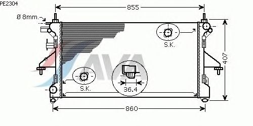 Радиатор, охлаждение двигателя AVA QUALITY COOLING PE2304