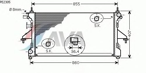 Радиатор, охлаждение двигателя AVA QUALITY COOLING PE2305