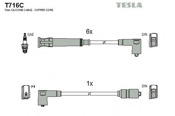 Комплект высоковольтных проводов TESLA T716C