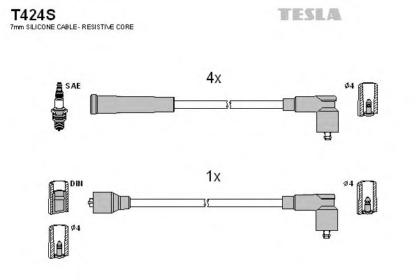 Комплект високовольтних проводів TESLA T424S
