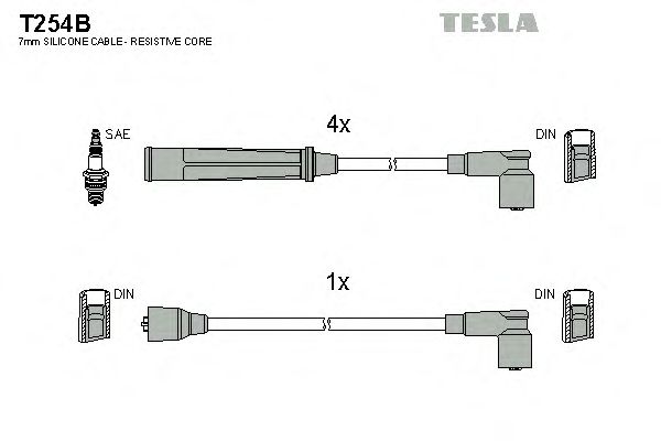 Комплект высоковольтных проводов TESLA T254B