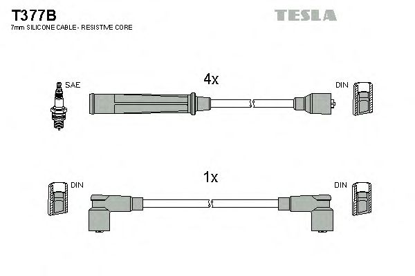 Комплект високовольтних проводів TESLA T377B