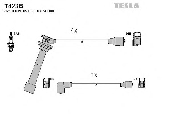 Комплект высоковольтных проводов TESLA T423B