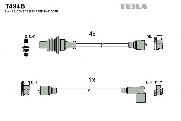 Комплект высоковольтных проводов TESLA T494B