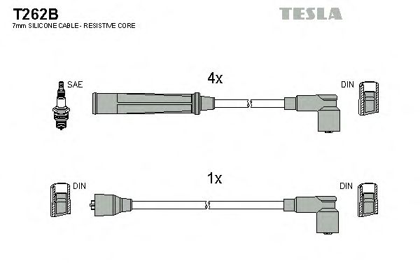 Комплект высоковольтных проводов TESLA T262B