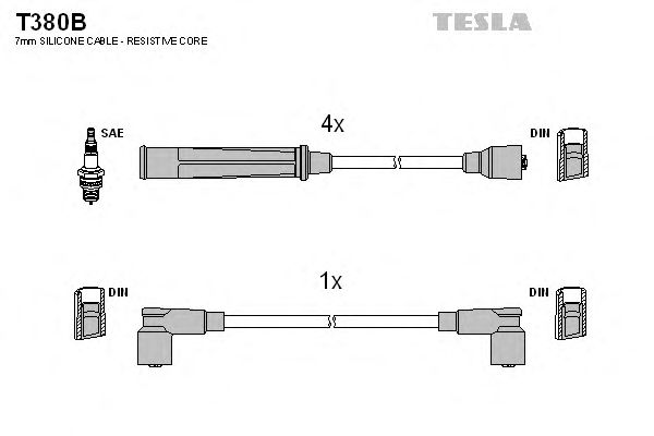 Комплект высоковольтных проводов TESLA T380B