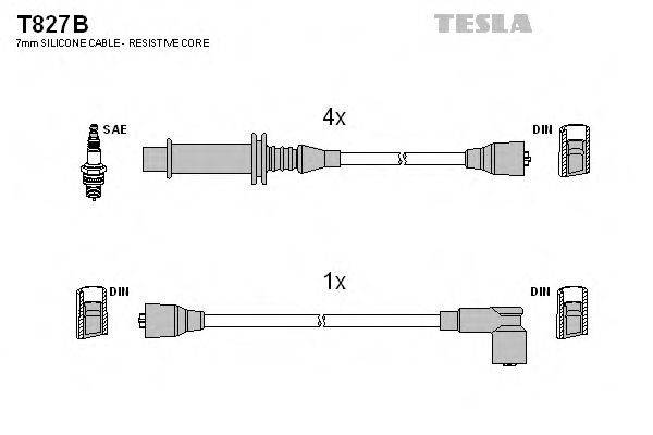Комплект высоковольтных проводов TESLA T827B