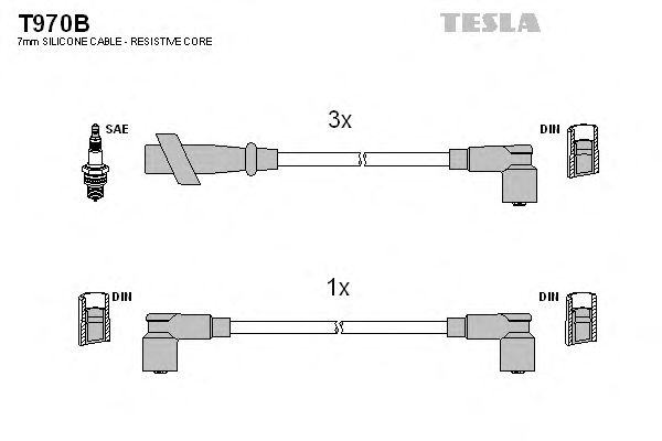 Комплект высоковольтных проводов TESLA T970B