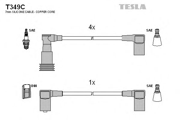 Комплект высоковольтных проводов TESLA T349C