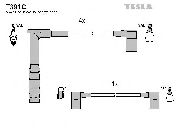 Комплект высоковольтных проводов TESLA T391C
