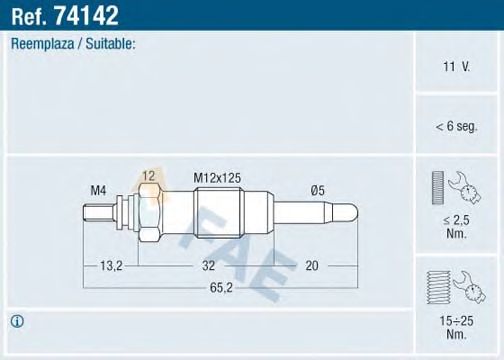 Свеча накала FAE 74142