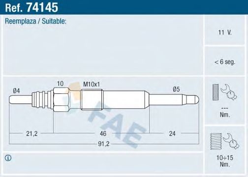 Свеча накала FAE 74145