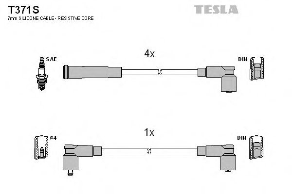 Комплект высоковольтных проводов TESLA T371S