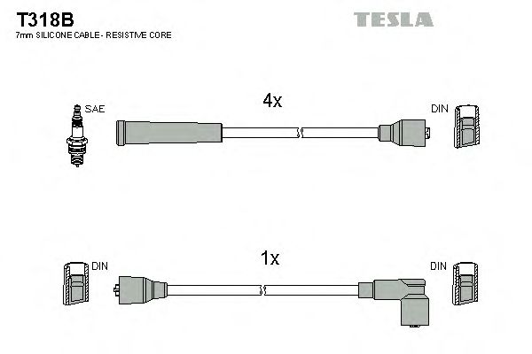 Комплект высоковольтных проводов TESLA T318B