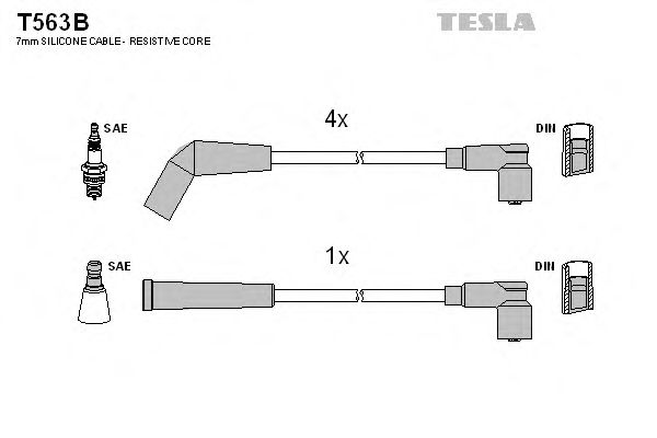 Комплект высоковольтных проводов TESLA T563B