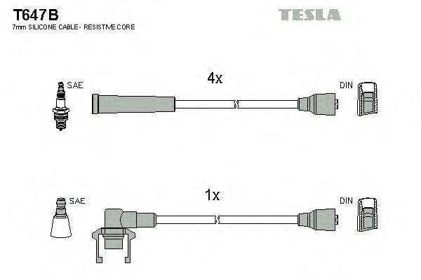 Комплект высоковольтных проводов TESLA T647B
