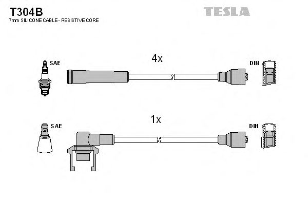 Комплект высоковольтных проводов TESLA T304B