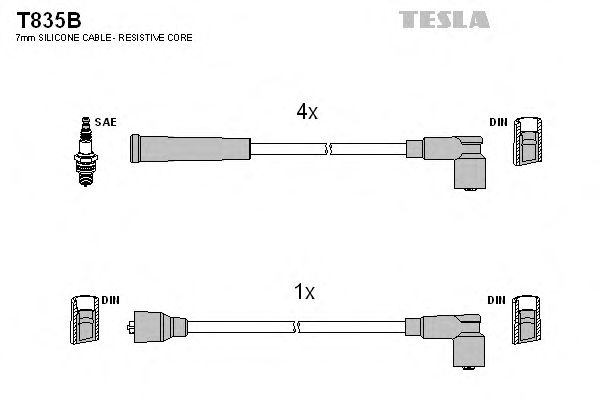 Комплект высоковольтных проводов TESLA T835B