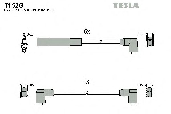 Комплект высоковольтных проводов TESLA T152G