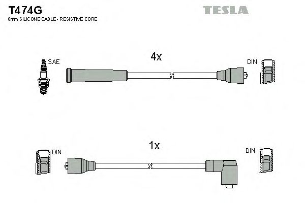 Комплект высоковольтных проводов TESLA T474G