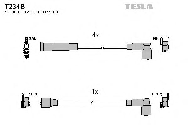 Комплект высоковольтных проводов TESLA T234B