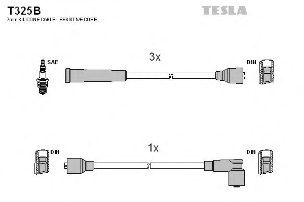 Комплект высоковольтных проводов TESLA T325B