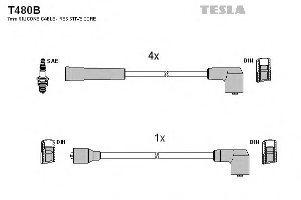 Комплект высоковольтных проводов TESLA T480B