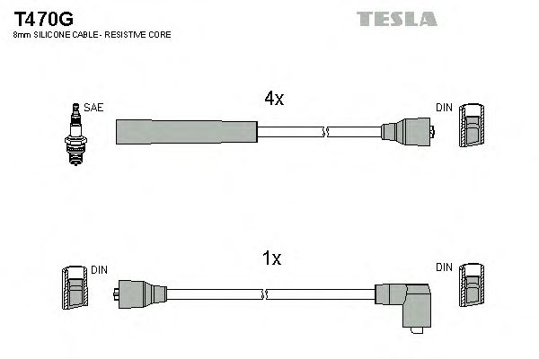 Комплект высоковольтных проводов TESLA T470G