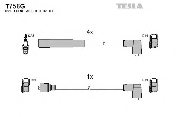 Комплект високовольтних проводів TESLA T756G