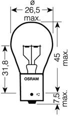 Лампа накаливания OSRAM 7511TSP (указатель поворота, сигнал торможения, освещение номерного знака, задняя противотуманная фара, фара заднего хода, внутреннее освещение, фонарь установленный в двери, освещение багажника, подкапотная лампа, стояночные огни,