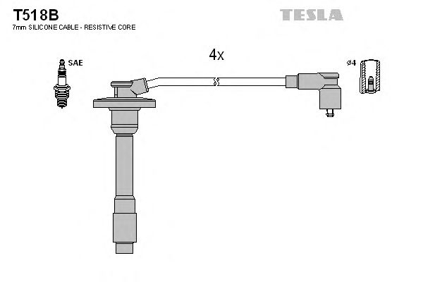 Комплект високовольтних проводів TESLA T518B