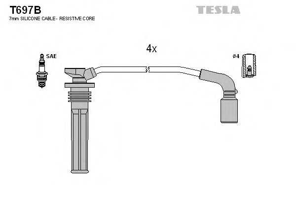 Комплект високовольтних проводів TESLA T697B