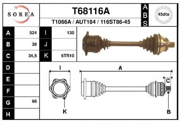 Приводной вал EAI T68116A