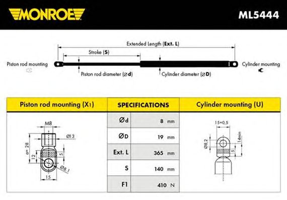 Газовый упор крышки багажника MONROE ML5444