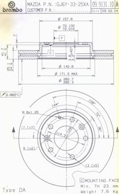Тормозной диск BREMBO 09.9131.11