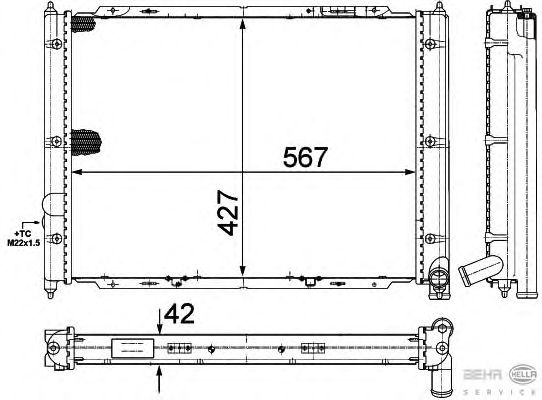Радиатор, охлаждение двигателя HELLA 8MK 376 713-634 BEHR HELLA SERVICE Version ALTERNATIVE