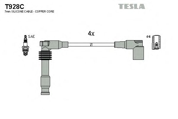 Комплект высоковольтных проводов TESLA T928C