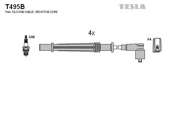 Комплект высоковольтных проводов TESLA T495B