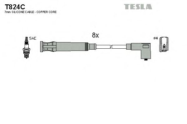 Комплект высоковольтных проводов TESLA T824C