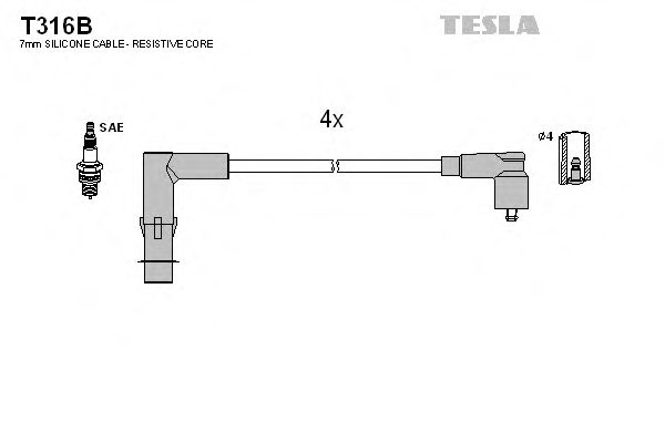 Комплект високовольтних проводів TESLA T316B