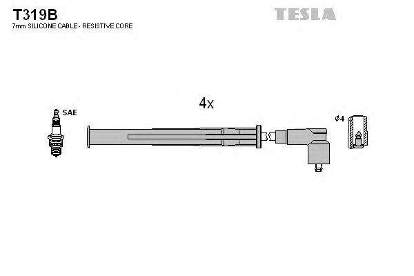 Комплект высоковольтных проводов TESLA T319B