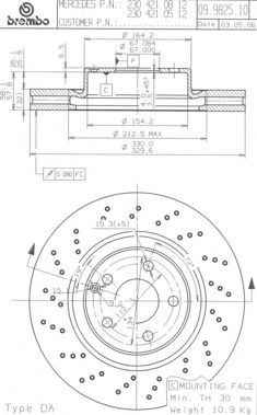 Тормозной диск BREMBO 09.9825.11