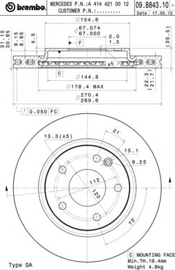 Тормозной диск BREMBO 09.B843.10