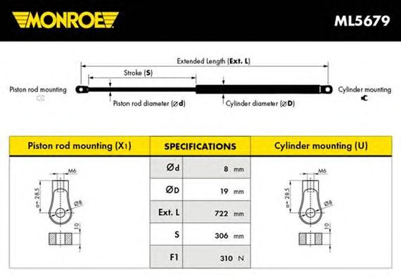 Газовый упор капота MONROE ML5679
