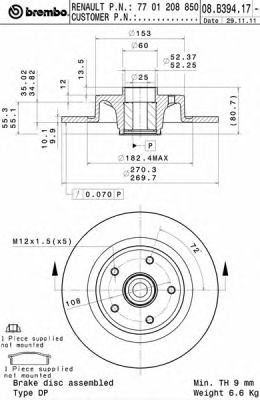 Гальмівний диск BREMBO 08.B394.17