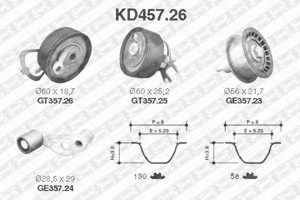 Комплект ремня ГРМ SNR KD457.26