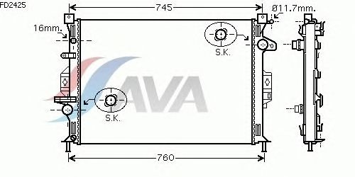 Радиатор, охлаждение двигателя AVA QUALITY COOLING FD2425