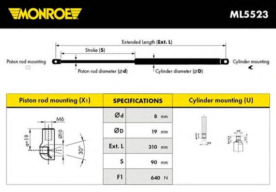 Газовый упор крышки багажника MONROE ML5523