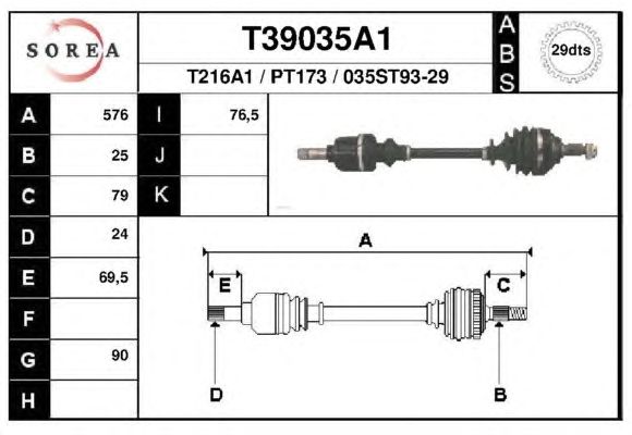 Приводной вал EAI T39035A1
