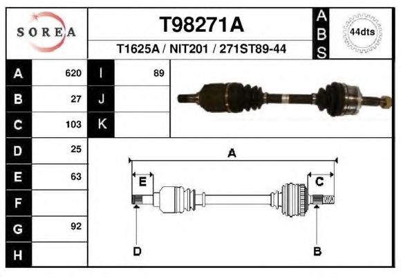 Приводной вал EAI T98271A